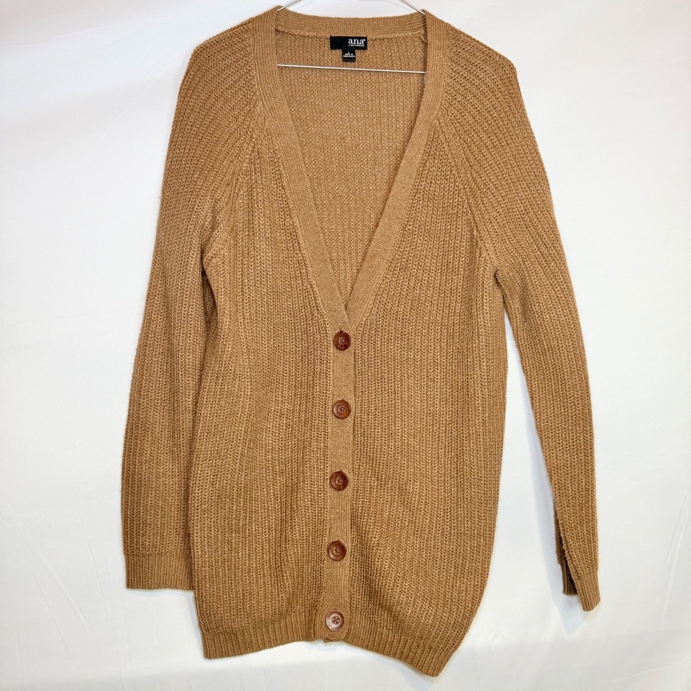 ana A New Approach Brown Shaker Stitch Button Front Cardigan Sweater Womens L
